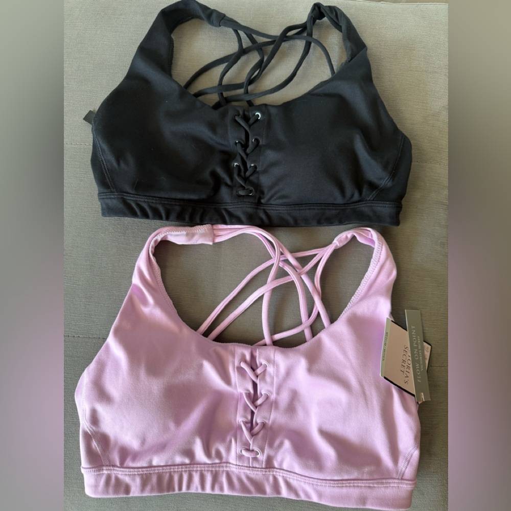 Bundle of 4. Victoria’s Secret Women's Lace-Up Sports Bras - Black and Pink